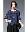 Асиметрична дамска блуза от естествена коприна Jade в синьо и черно-0 снимка