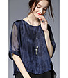Асиметрична дамска блуза от естествена коприна Jade в синьо и черно-2 снимка