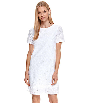 Бяла памучна рокля с перфорации Imena снимка