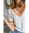 Дамска блуза в цвят екрю с оранжеви кантове-2 снимка