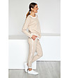 Памучен комплект от блуза и панталон в бежово с бели кантове-3 снимка