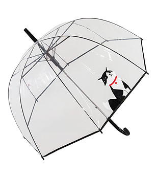 Прозрачен ветроустойчив чадър с принт Коте снимка