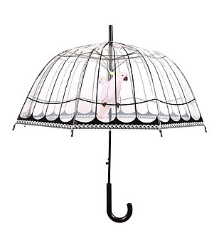 Прозрачен чадър с принт Клетка с папагал снимка