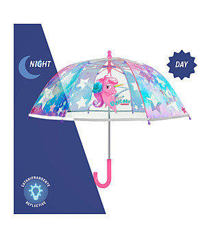 Прозрачен детски чадър с принт Unicorn и светлоотразителен кант снимка