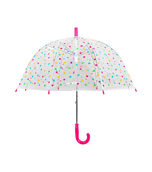 Прозрачен детски чадър с многоцветен принт звездички снимка