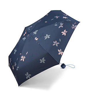 Компактен тъмносин unisex чадър с флорален принт снимка