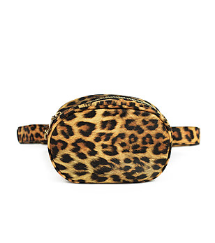 Дамска чанта в черно и кафяво с леопардов принт Pam снимка