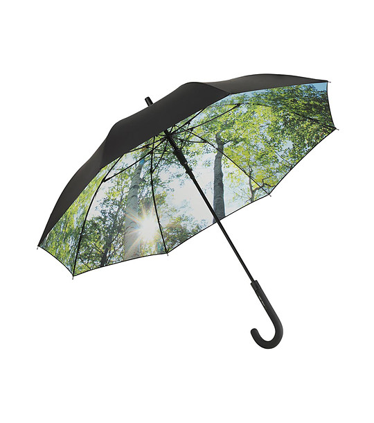 Черен чадър с принт Гора от вътрешната страна и UV защита снимка