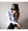 Черна шапка от еко кожа с релеф  Irene-0 снимка