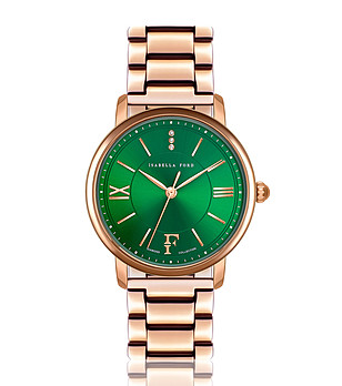 Розовозлатист дамски часовник със зелен циферблат Monroe снимка