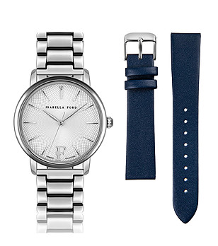 Сребрист дамски часовник с допълнителна синя каишка Adore снимка