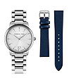 Сребрист дамски часовник с допълнителна синя каишка Adore-0 снимка