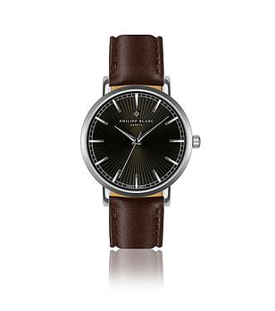 Unisex часовник със сребрист корпус и кафява кожена каишка Vernier снимка