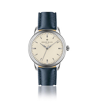 Unisex часовник в сребристо с тъмносиня кожена каишка Zurich снимка
