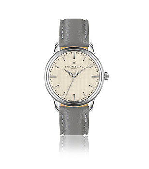 Unisex часовник в сребристо със сива кожена каишка Zurich снимка