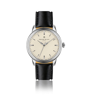 Unisex часовник в сребристо с черна кожена каишка Zurich снимка