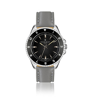 Мъжки часовник в черно и сребристо със сива каишка Avenches снимка