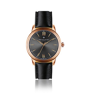 Unisex часовник с розовозлатист корпус и черна каишка Geneva снимка