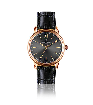 Unisex часовник с розовозлатист корпус и черна кожена каишка Geneva снимка