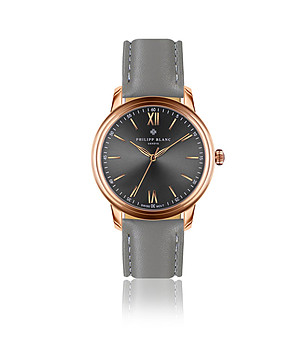 Unisex часовник с розовозлатист корпус и сива каишка Geneva снимка