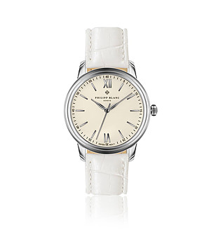 Unisex часовник в сребристо с бяла кожена каишка Geneva снимка