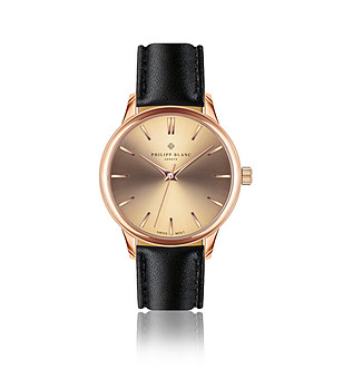 Розовозлатист unisex часовник с черна кожена каишка Lugano снимка