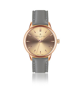 Розовозлатист unisex часовник със сива кожена каишка Lugano снимка