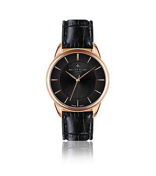 Дамски часовник с розовозлатист  корпус и черна кожена каишка Montreux снимка