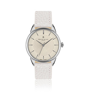 Дамски часовник в сребристо с бяла кожена каишка Montreux снимка