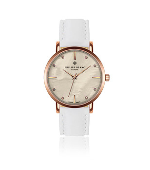 Дамски розовозлатист часовник с бяла кожена каишка Lausanne снимка
