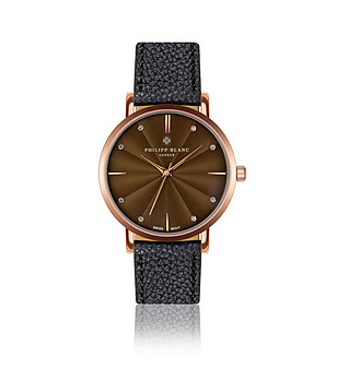 Розовозлатист часовник с кафяв циферблат и черна каишка Lucerne снимка