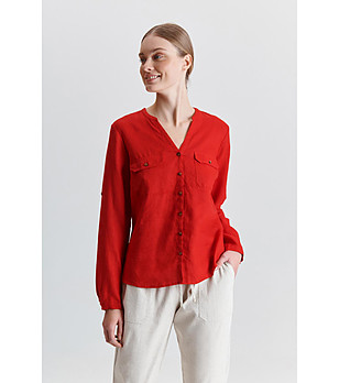 Червена дамска ленена риза Justina снимка