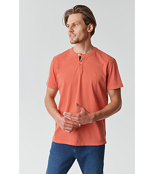 Памучна мъжка блуза Simon в цвят корал снимка
