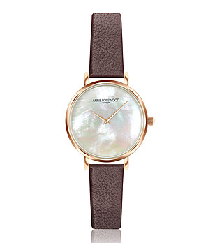 Розовозлатист часовник със седефен циферблат и каишка в бордо Iris снимка