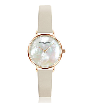 Розовозлатист часовник със седефен циферблат и каишка в цвят крем Iris снимка