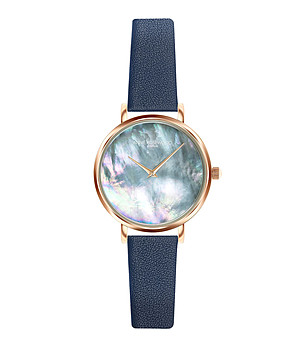 Розовозлатист часовник със седефен циферблат и каишка в синьо Iris снимка