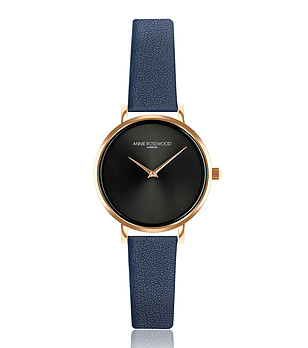 Розовозлатист часовник с черен циферблат и каишка в синьо Claret снимка