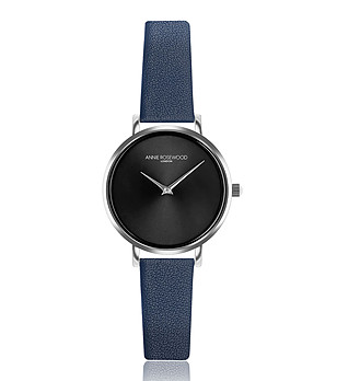 Сребрист часовник с черен циферблат и каишка в синьо Alfina снимка