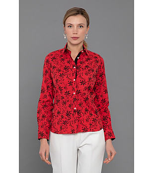 Червена дамска памучна риза с принт Alis снимка