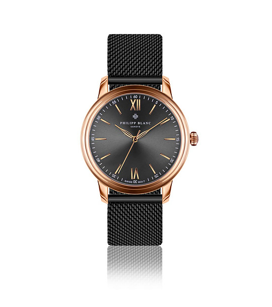 Unisex часовник в черно с розовозлатист корпус Geneva снимка