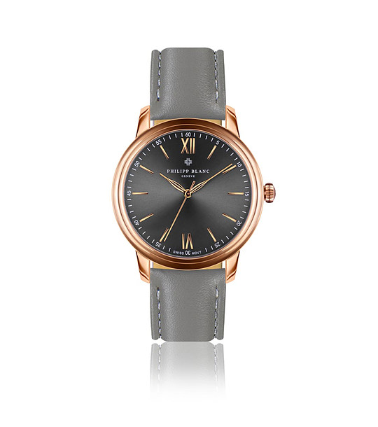 Unisex часовник с розовозлатист корпус и сива каишка Geneva снимка