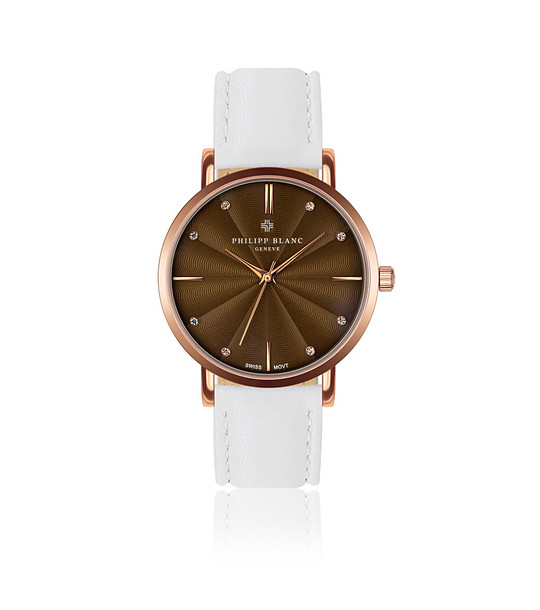 Розовозлатист часовник с кафяв циферблат и бяла каишка Lucerne снимка