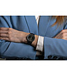 Unisex часовник със сребрист корпус и черна кожена каишка Vernier-2 снимка