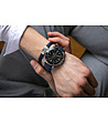 Мъжки часовник в сребристо и черно със синя кожена каишка Avenches-1 снимка