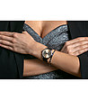 Сребрист unisex часовник с черна кожена каишка Lugano-2 снимка
