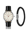 Комплект от часовник и гривна в черно и сребристо Carlino-0 снимка