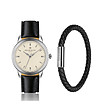 Мъжки комплект от часовник и гривна в черно и сребристо Zurich-0 снимка