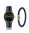 Мъжки комплект от часовник и гривна в синьо и розовозлатисто Bern-0 снимка