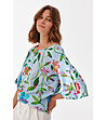 Светлосиня дамска памучна блуза с флорален принт Lona-2 снимка