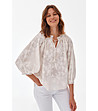 Бяла дамска памучна блуза с флорални мотиви Slawa-0 снимка